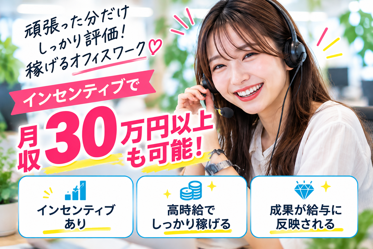 インセンティブで月収30万円以上も可能
